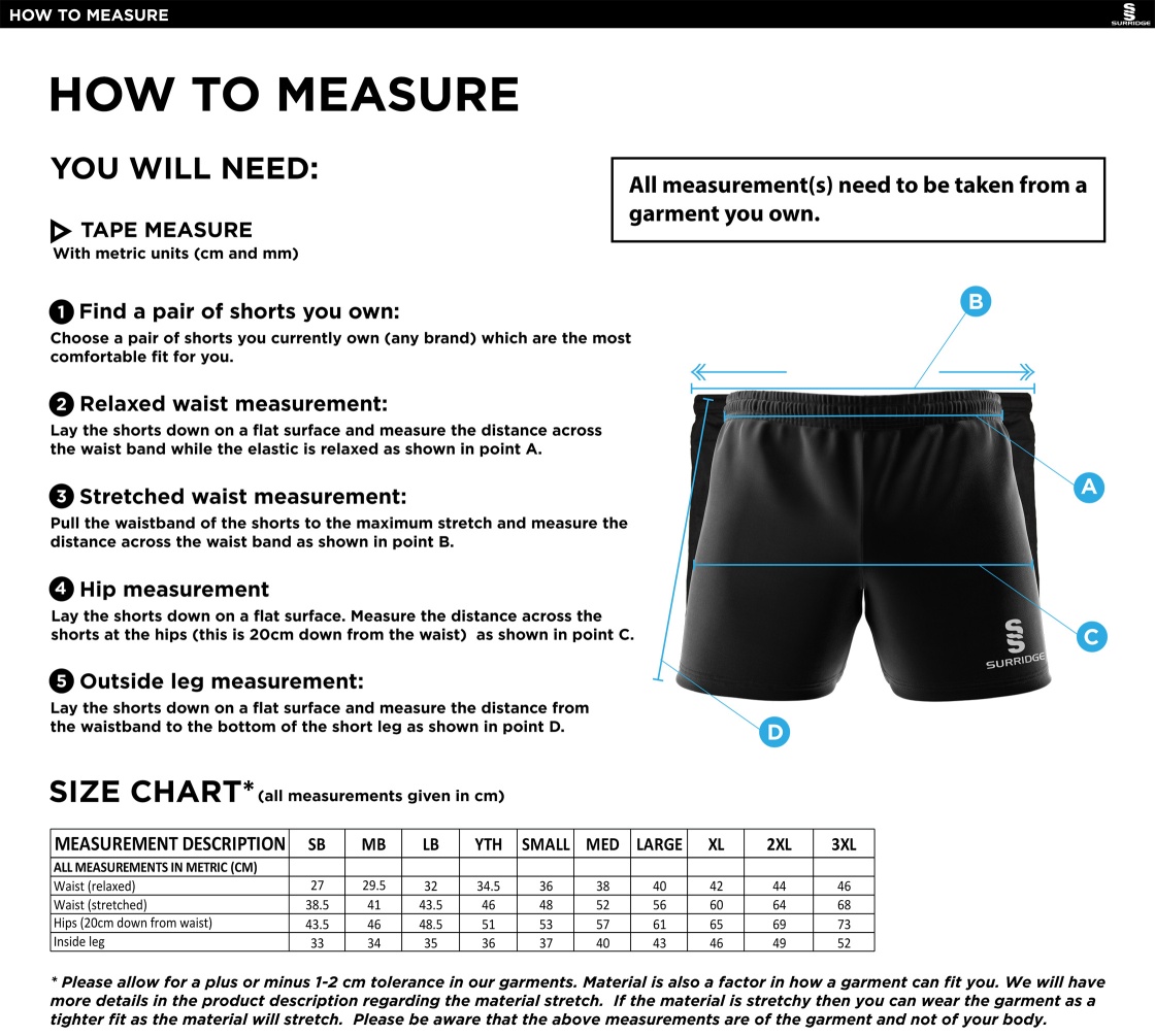 Sir Tom Finney FC - Performance Gym Short - Unisex Fit - Size Guide