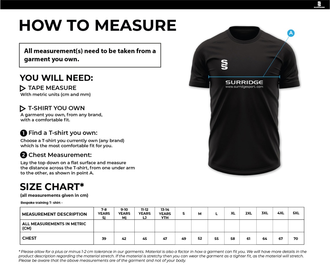 Sir Tom Finney FC - Impact T-Shirt - Unisex Fit - Size Guide