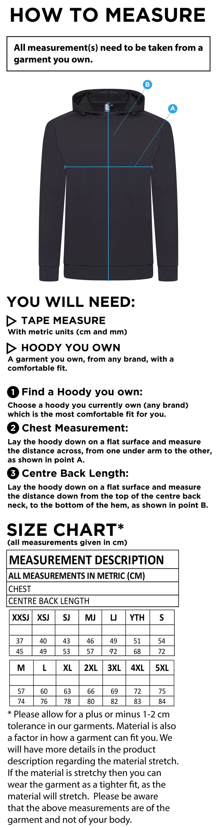 Sir Tom Finney FC - Active Hoody - Unisex Fit - Size Guide