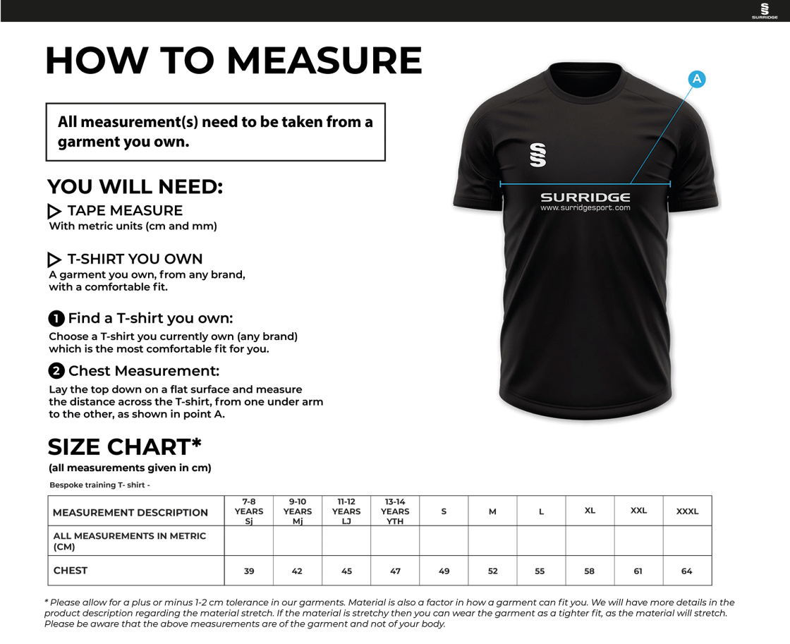 Impact T-Shirt : Navy - Size Guide