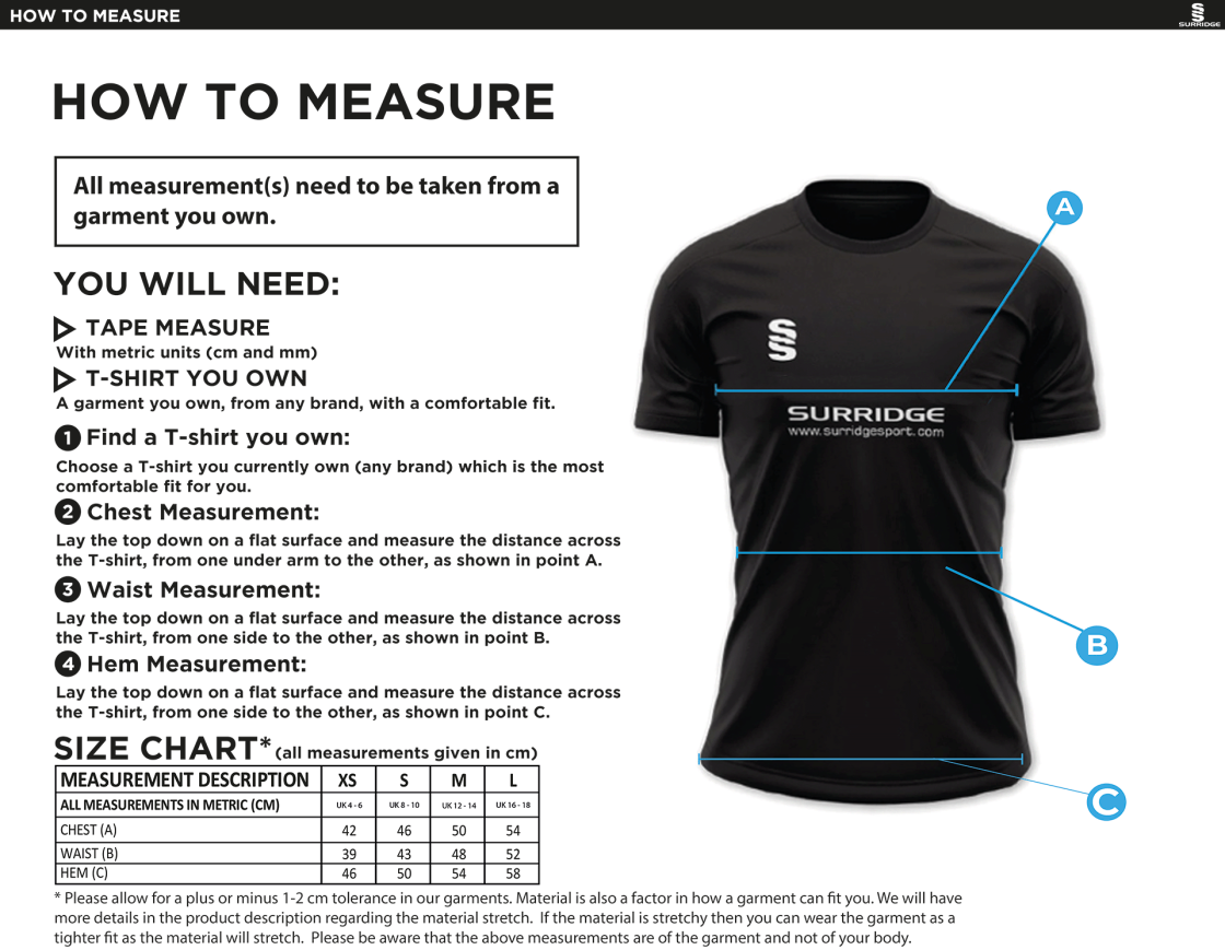 Sir Tom Finney FC - Impact T-Shirt - Women's Fit - Size Guide