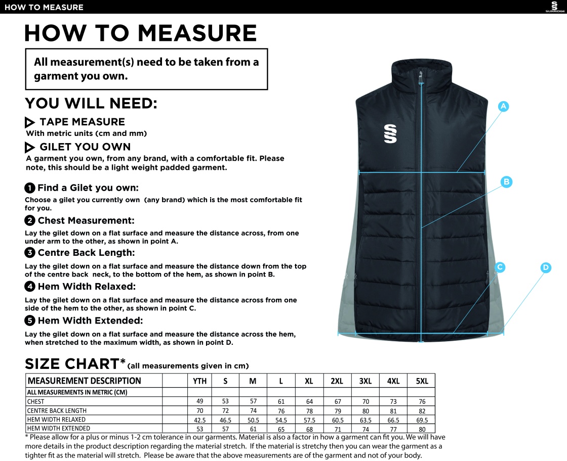 Sir Tom Finney FC - Active Gilet - Unisex Fit - Size Guide