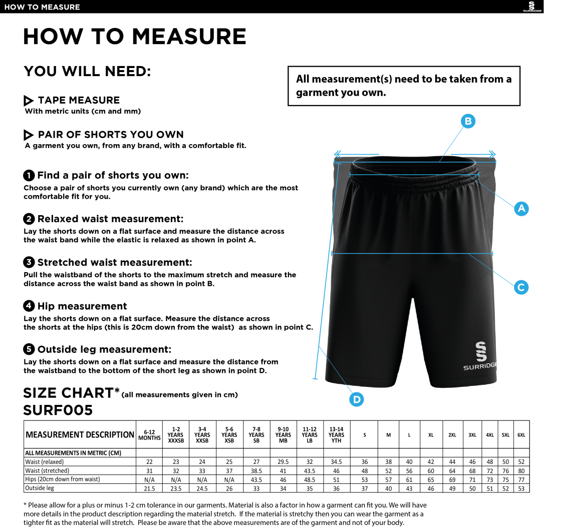 SIR TOM FINNEY CLASSIC SHORTS NAVY - Size Guide