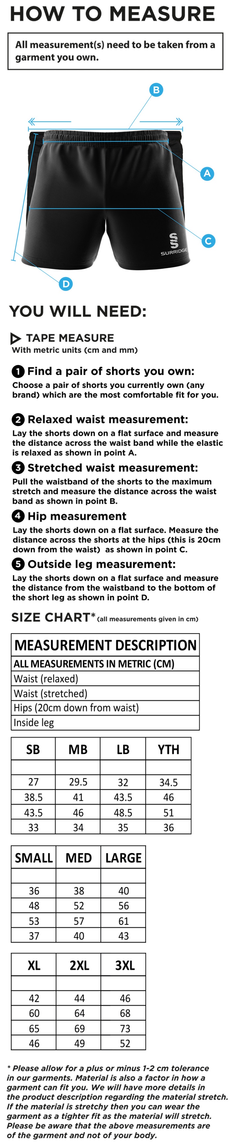 Sir Tom Finney FC - Performance Gym Short - Unisex Fit - Size Guide