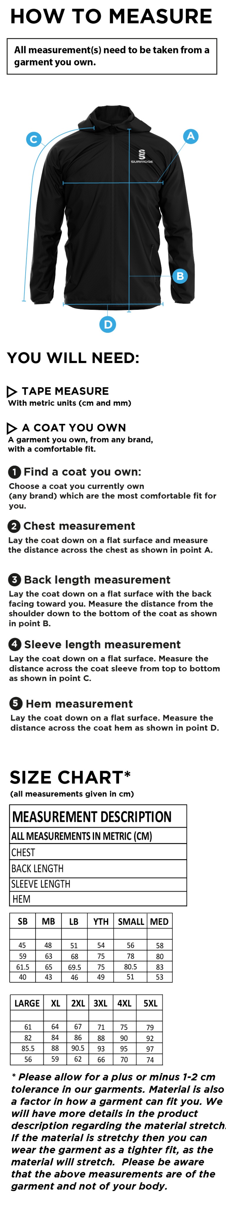 Sir Tom Finney FC - Dual Full Zip Training Jacket - Unisex Fit - Size Guide