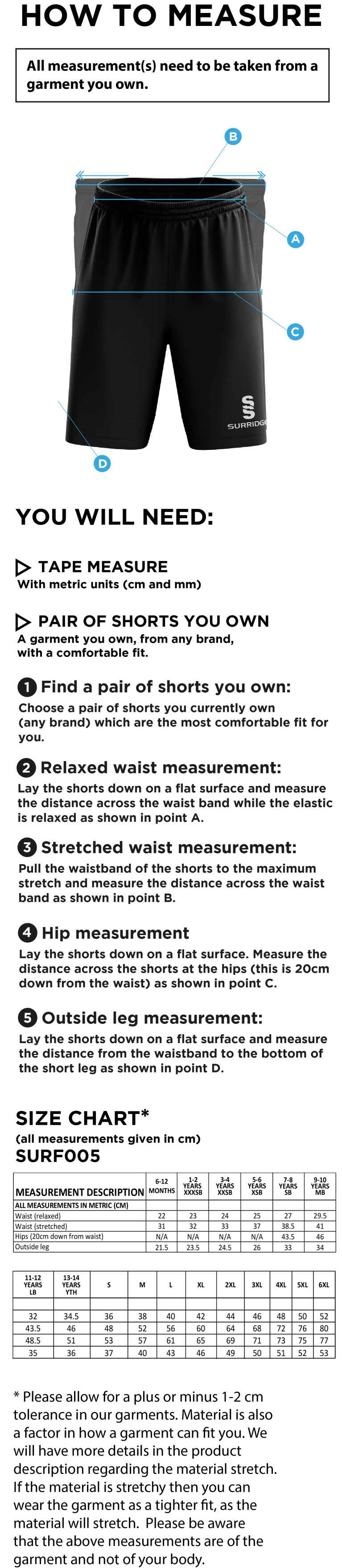 Sir Tom Finney FC - Match Short - Unisex Fit - Size Guide