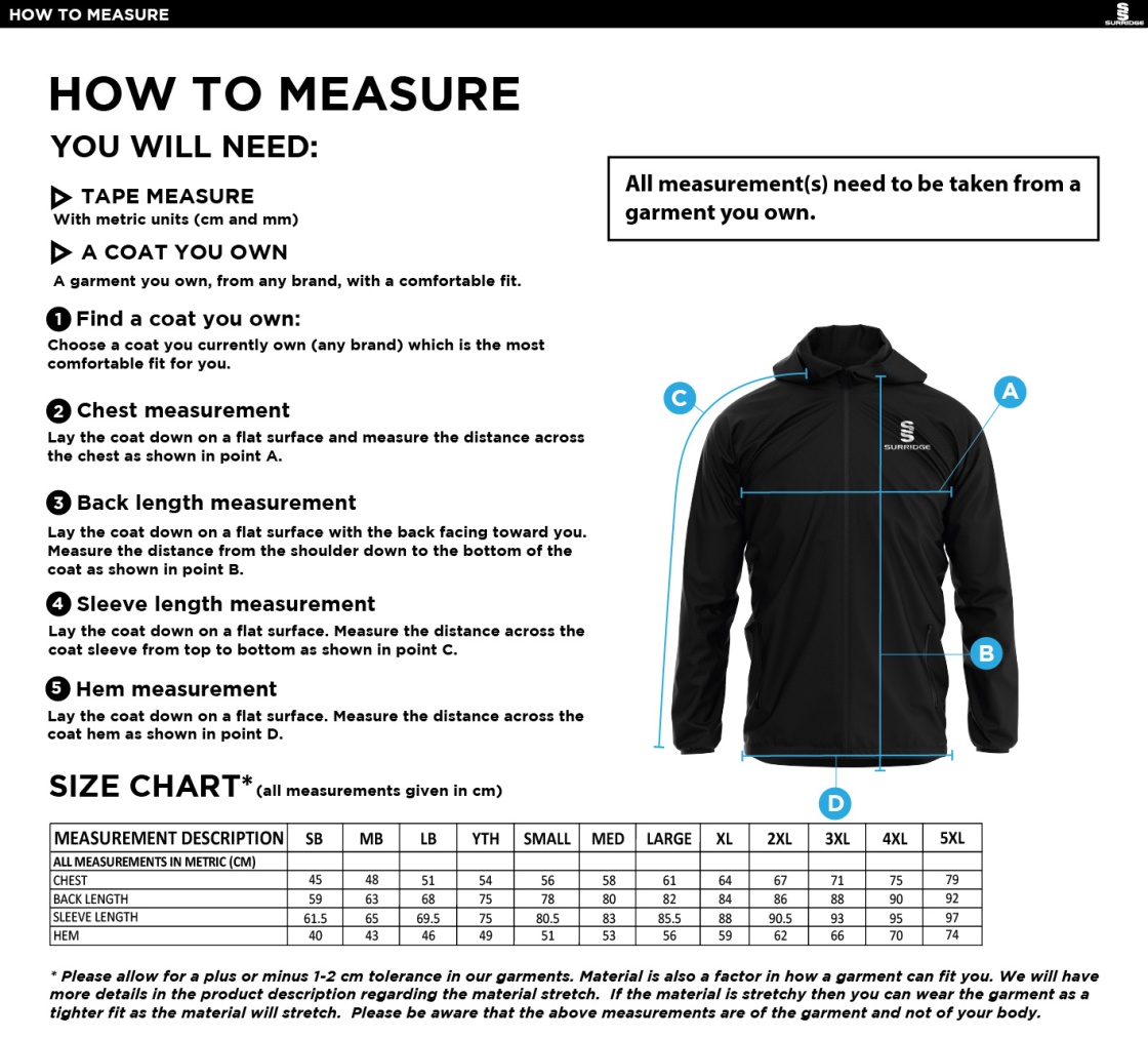 Sir Tom Finney FC - Dual Full Zip Training Jacket - Unisex Fit - Size Guide