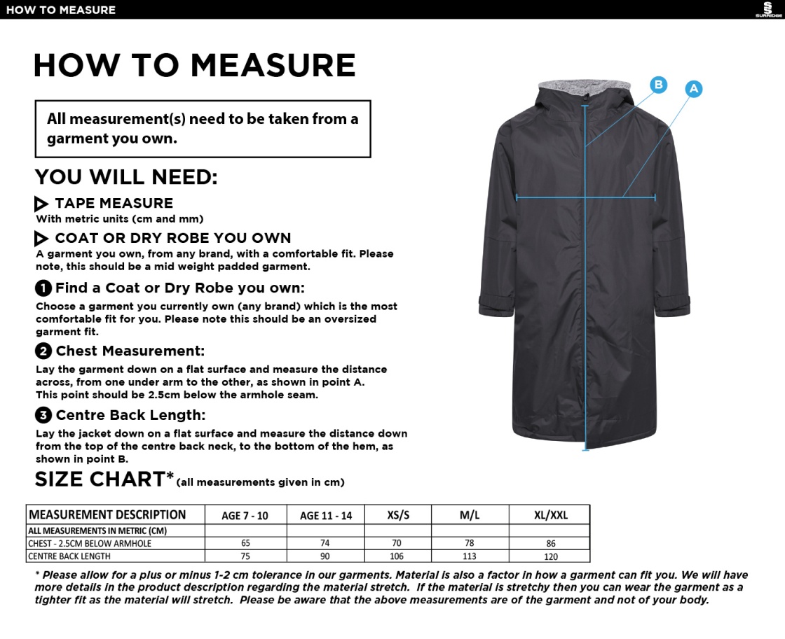 Sir Tom Finney FC - Active Thermal Fleece Robe - Unisex Fit - Size Guide