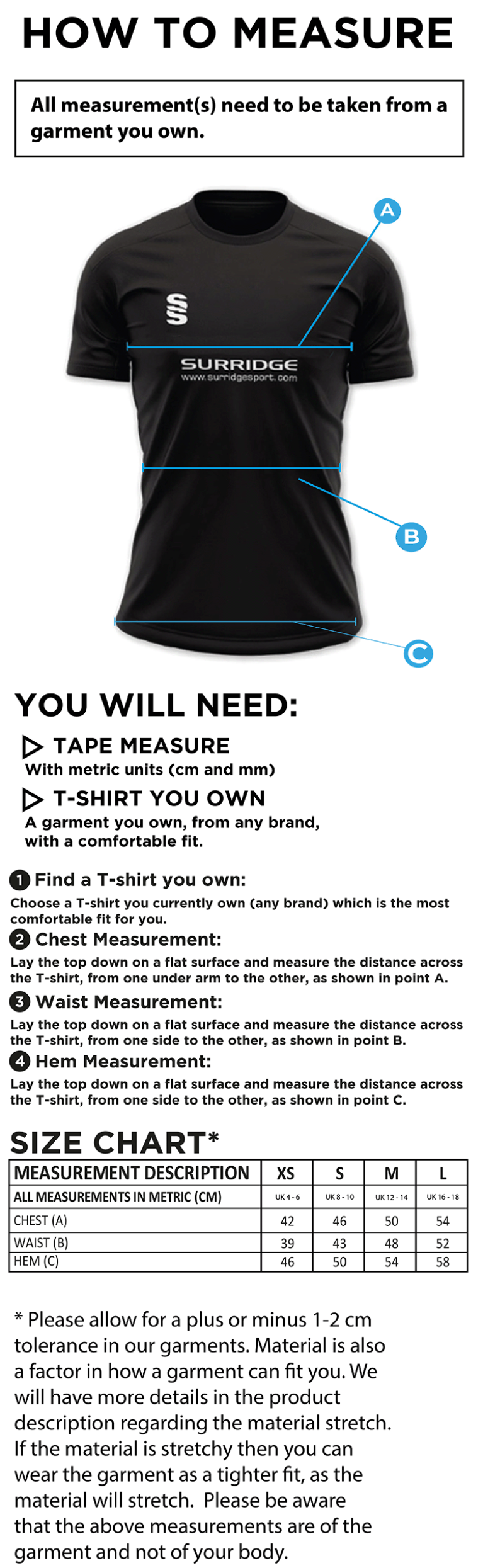 Sir Tom Finney FC - Impact T-Shirt - Women's Fit - Size Guide