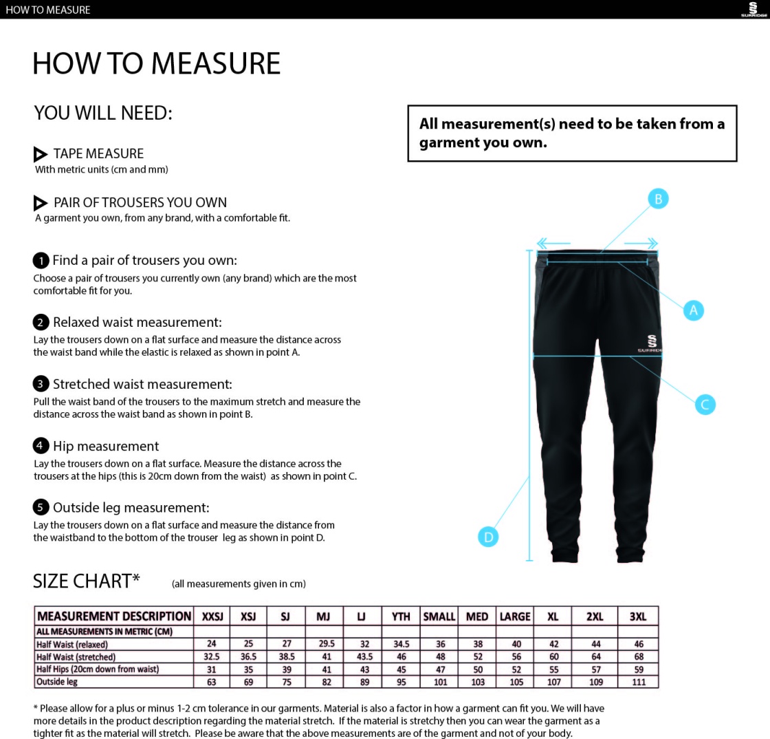 Sir Tom Finney FC - Skinny Pant - Unisex Fit - Size Guide